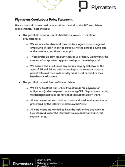 Plymasters Core Labour Policy Statement