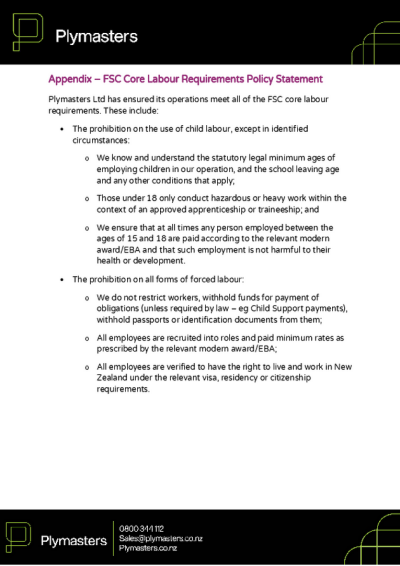 Plymasters FSC Policy Statement 