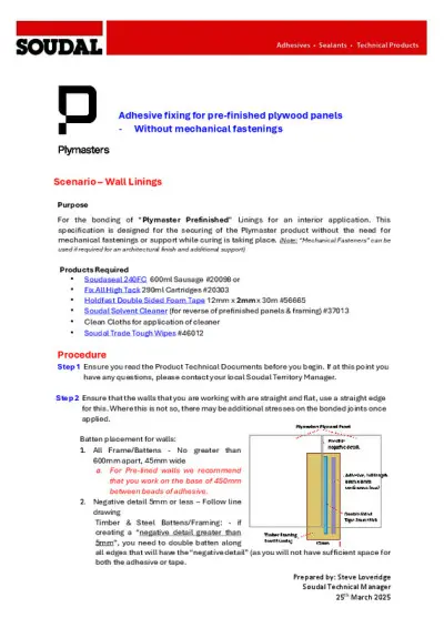 Adhesive fixing for pre-finished plywood panels - Without mechanical fastenings