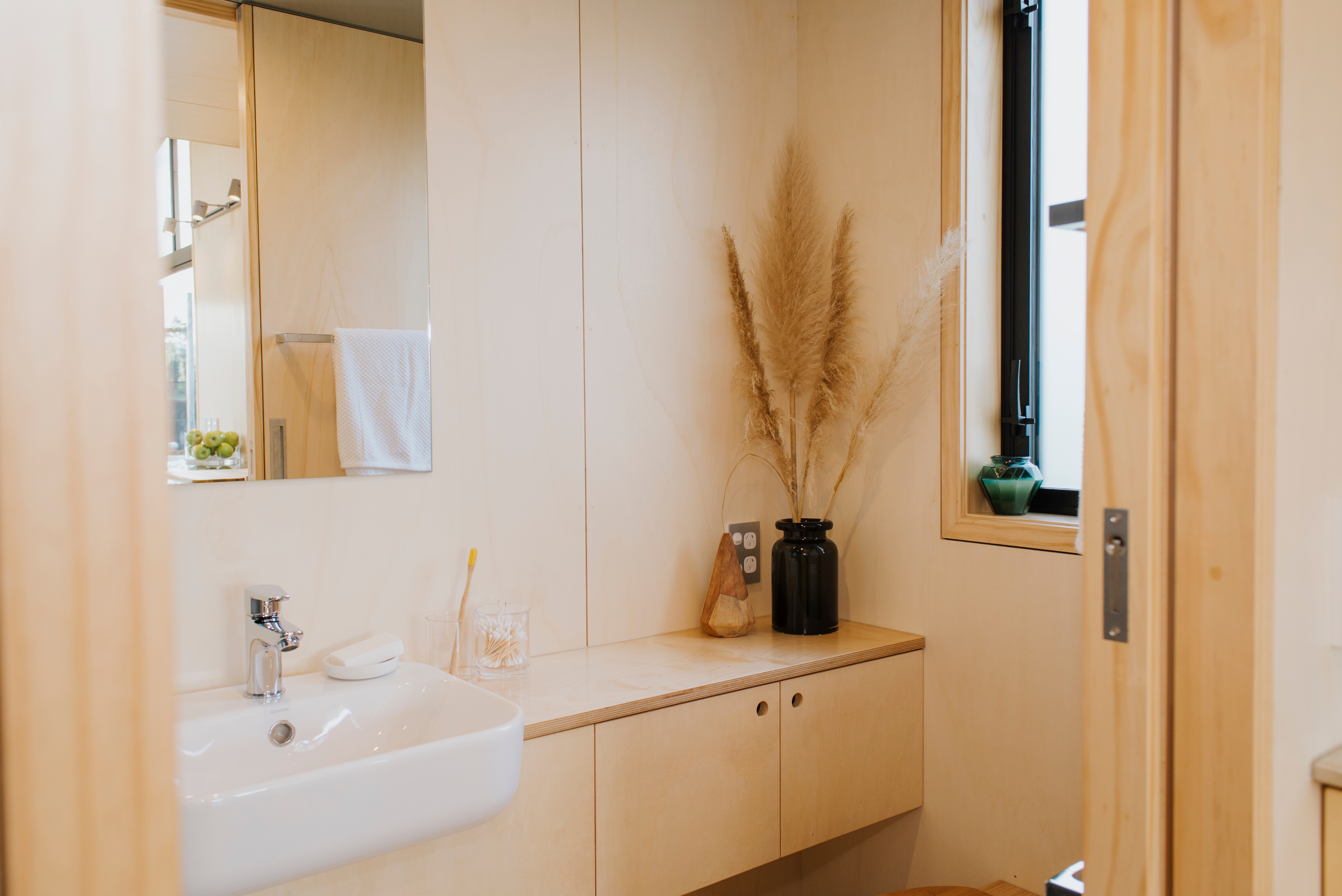 first light tiny home bathroom